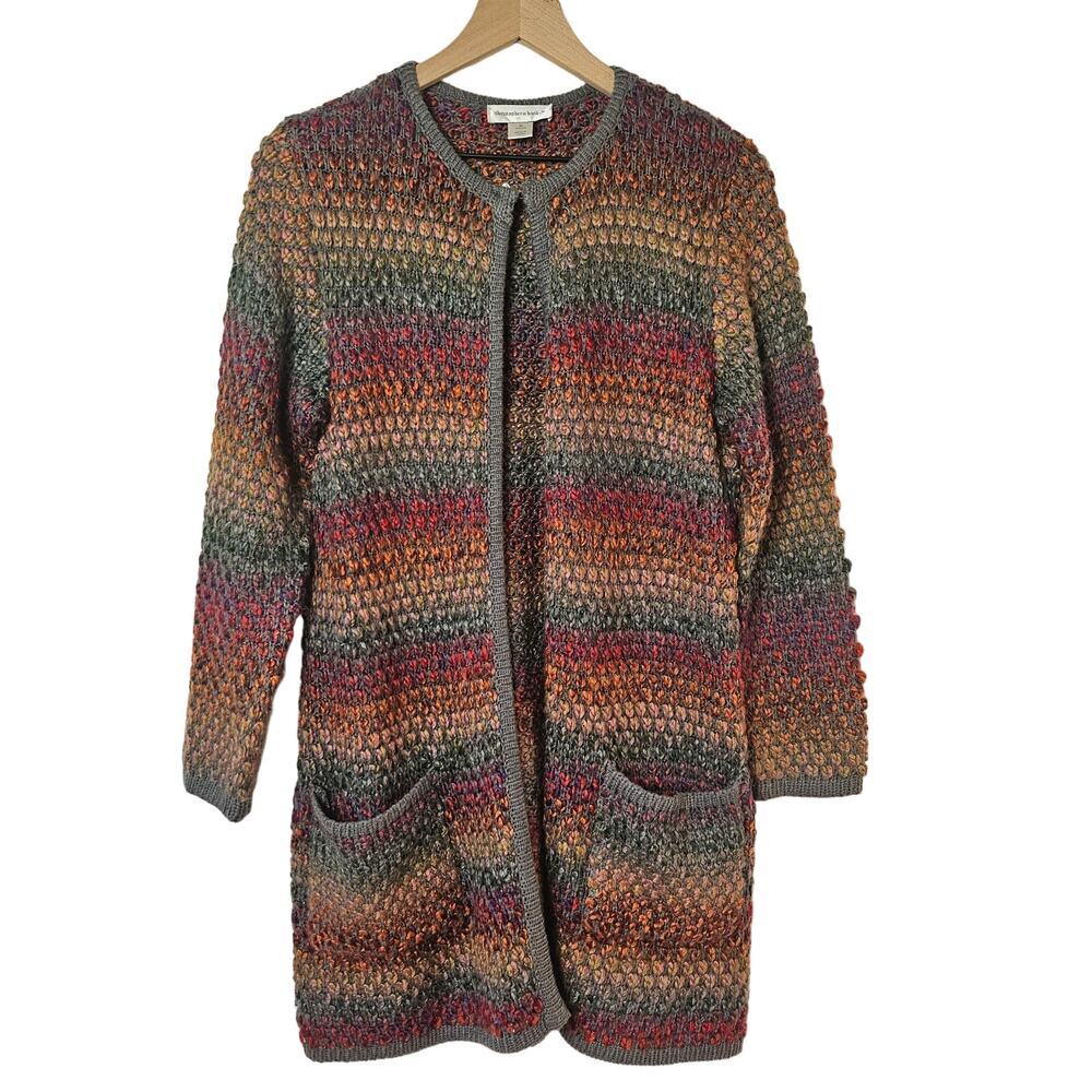 Christopher & Banks Marled Rainbow Open Front Cardigan‎ Sweater M Grey Duster